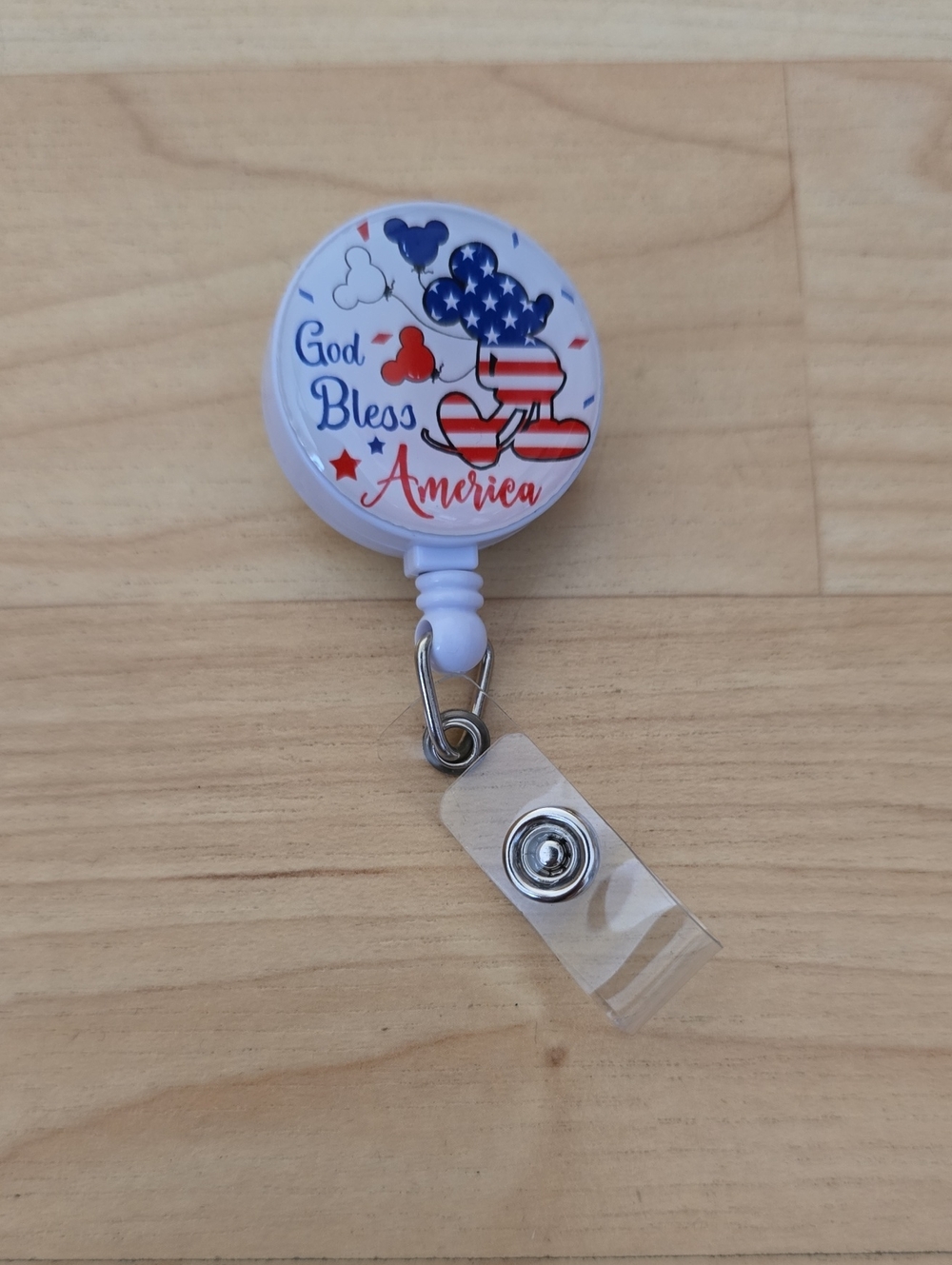 Patriotic 'God Bless America' Badge Reel - White Red Blue ID Name Badge